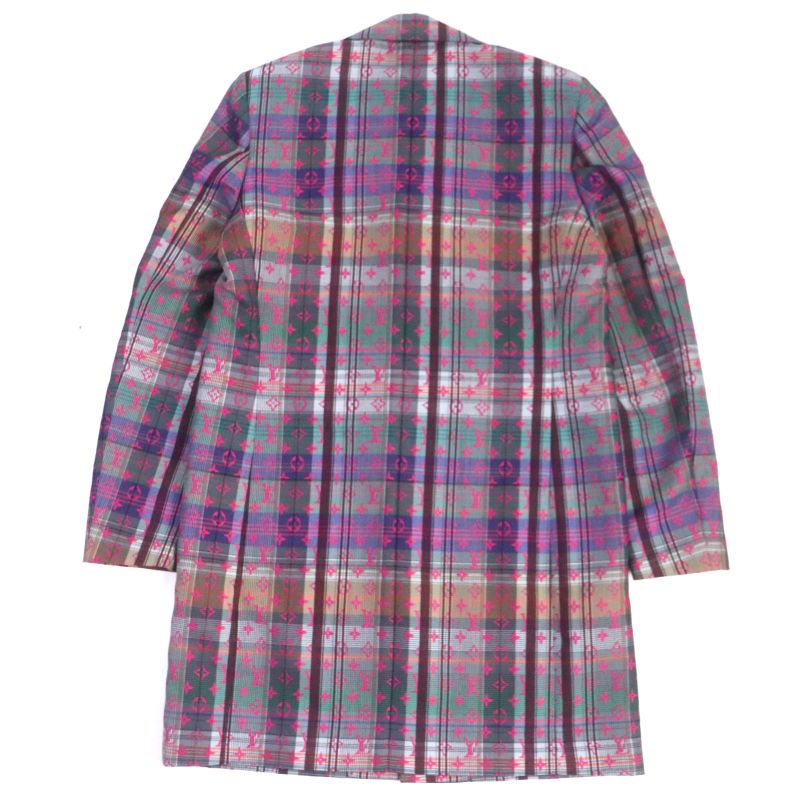 Louis Vuitton Madras Check Monogram Logo Button Chester Coat Pink Multi 48