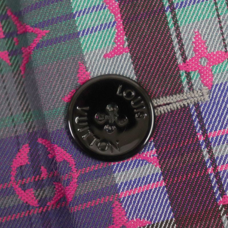 Louis Vuitton Madras Check Monogram Logo Button Chester Coat Pink Multi 48