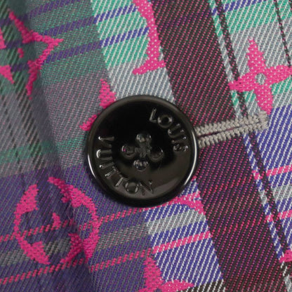Louis Vuitton Madras Check Monogram Logo Button Chester Coat Pink Multi 48