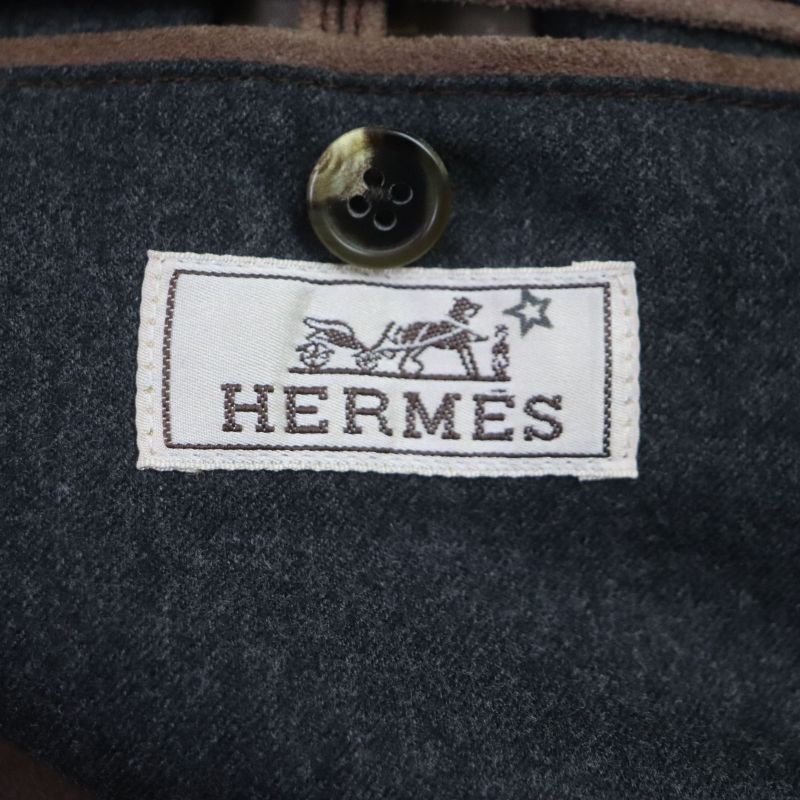 Hermes Goat Leather Zip Up Jacket Blouson Brown 52 Made In France Men's