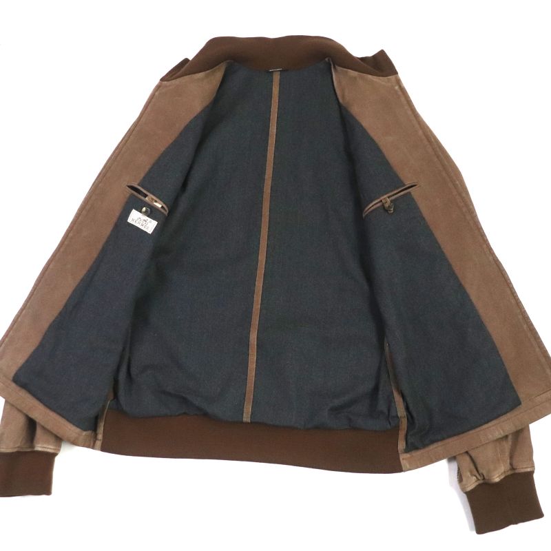 Hermes Goat Leather Zip Up Jacket Blouson Brown 52 Made In France Men's
