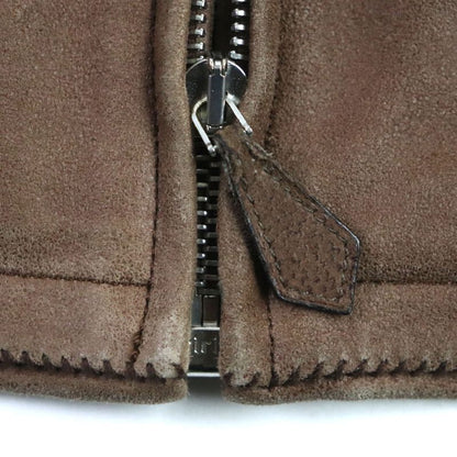 Hermes Goat Leather Zip Up Jacket Blouson Brown 52 Made In France Men's