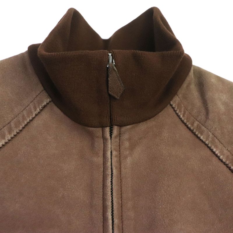 Hermes Goat Leather Zip Up Jacket Blouson Brown 52 Made In France Men's
