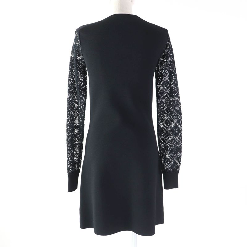 Louis Vuitton Monogram Flower Lace Knee-length Paneled Dress Black XS (equivalen