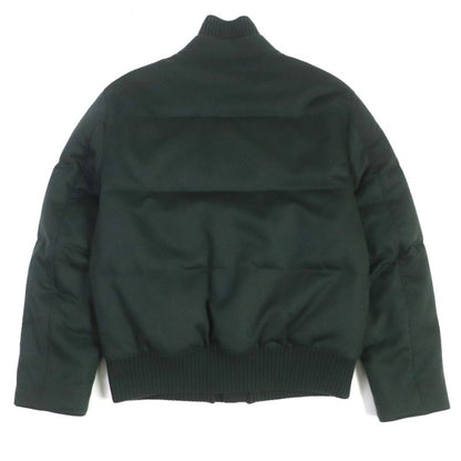 Hermes 2022 100% Cashmere Knit Switch Collar Layered Zip Down Jacket Green 46