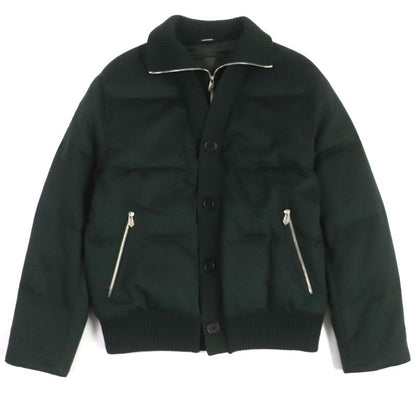 Hermes 2022 100% Cashmere Knit Switch Collar Layered Zip Down Jacket Green 46