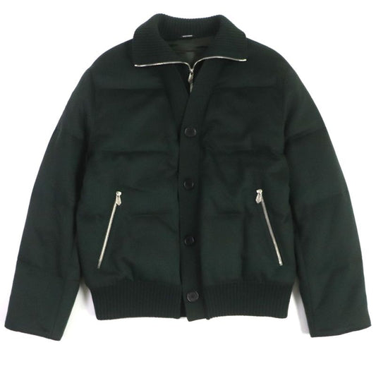 Hermes 2022 100% Cashmere Knit Switch Collar Layered Zip Down Jacket Green 46