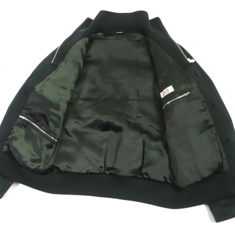 Hermes 2022 100% Cashmere Knit Switch Collar Layered Zip Down Jacket Green 46