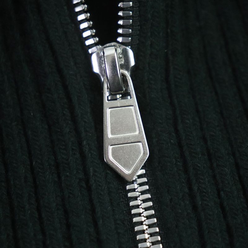 Hermes 2022 100% Cashmere Knit Switch Collar Layered Zip Down Jacket Green 46