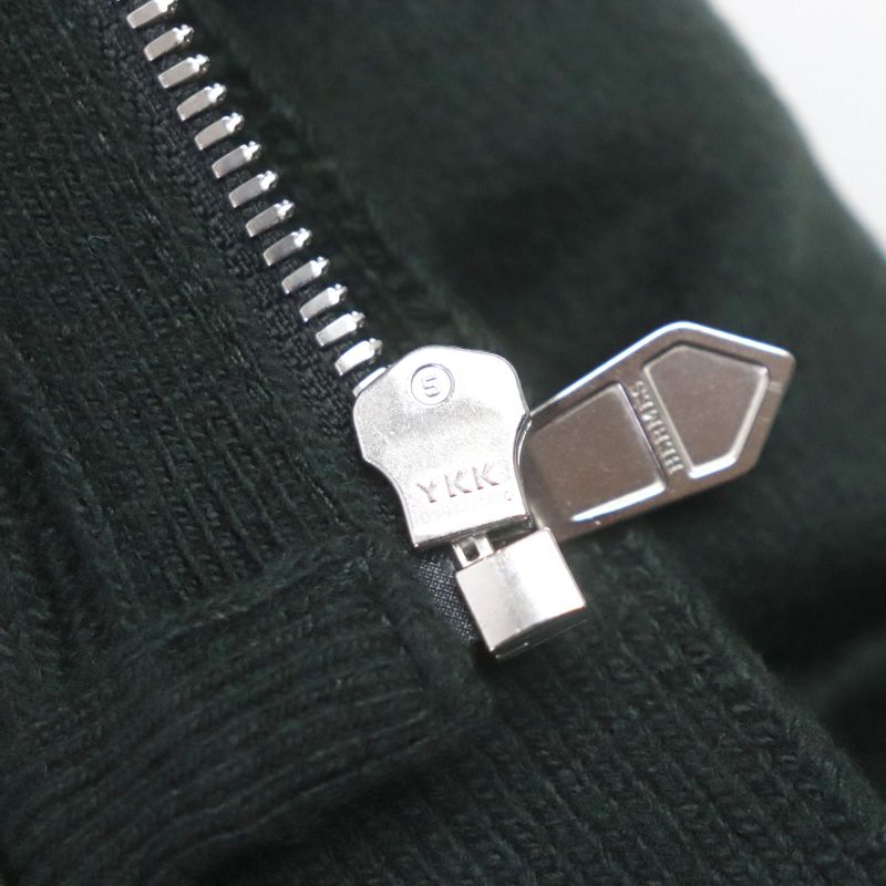 Hermes 2022 100% Cashmere Knit Switch Collar Layered Zip Down Jacket Green 46