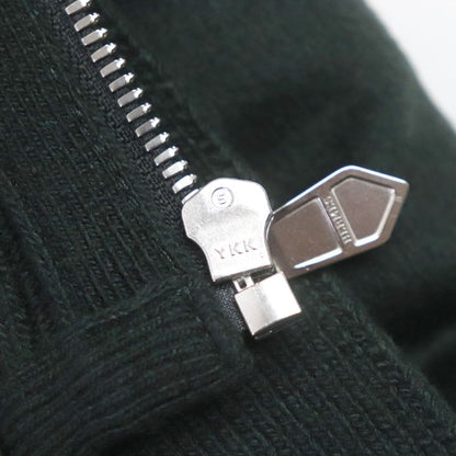 Hermes 2022 100% Cashmere Knit Switch Collar Layered Zip Down Jacket Green 46