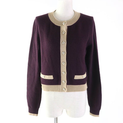 CHANEL 17A P57065 Cashmere Cardigan With Keyhole Buttons Plum/golden Beige 38