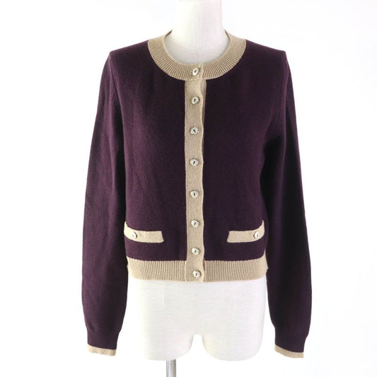 CHANEL 17A P57065 Cashmere Cardigan With Keyhole Buttons Plum/golden Beige 38
