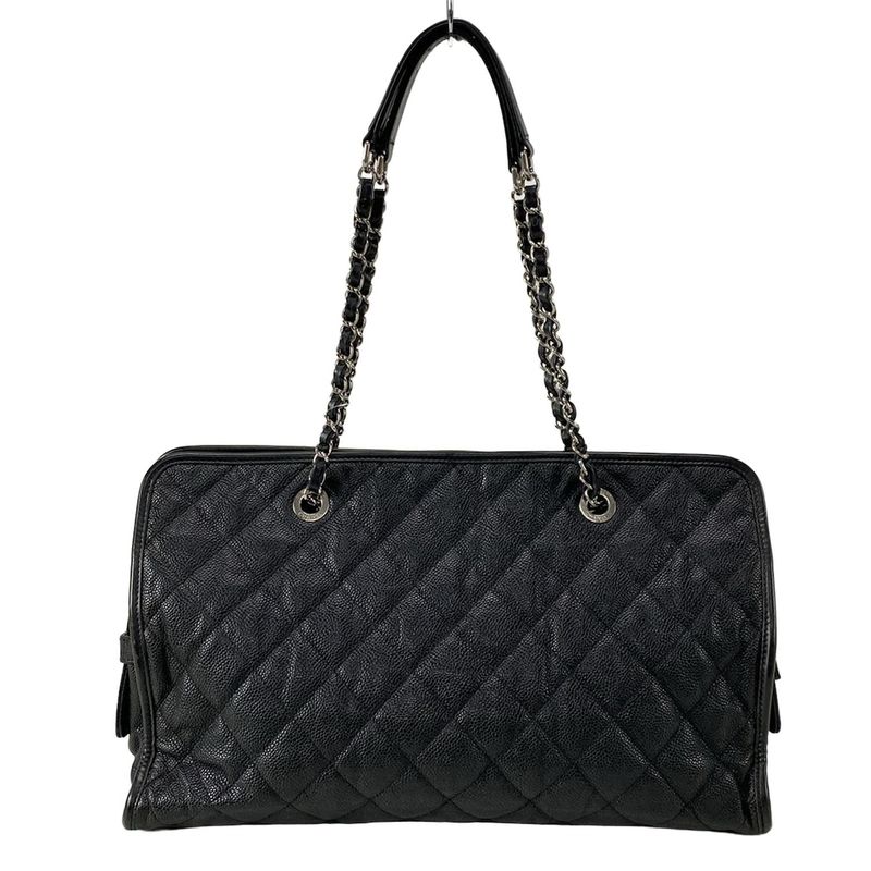 Chanel Tote Bag Matelasse Black Silver Hardware / Chain Shoulder