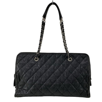 Chanel Tote Bag Matelasse Black Silver Hardware / Chain Shoulder