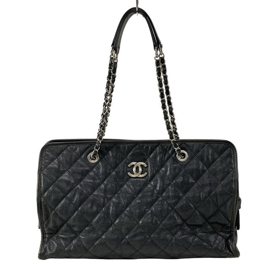 Chanel Tote Bag Matelasse Black Silver Hardware / Chain Shoulder
