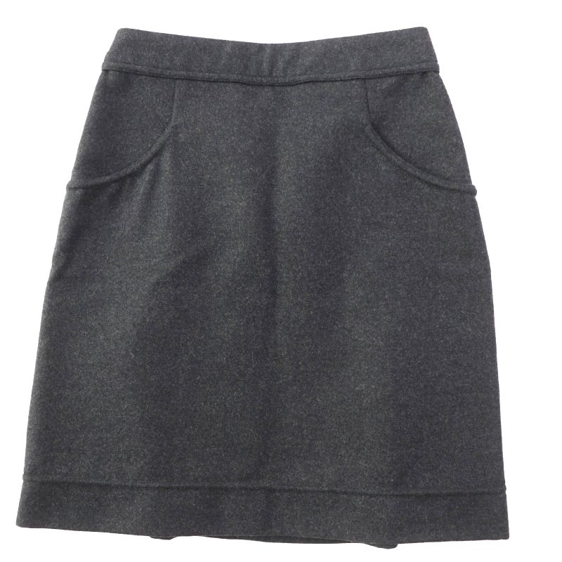 CHANEL 11A P41836 Wool Angora Mix Trapeze Skirt With Coco Mark Metal Buttons