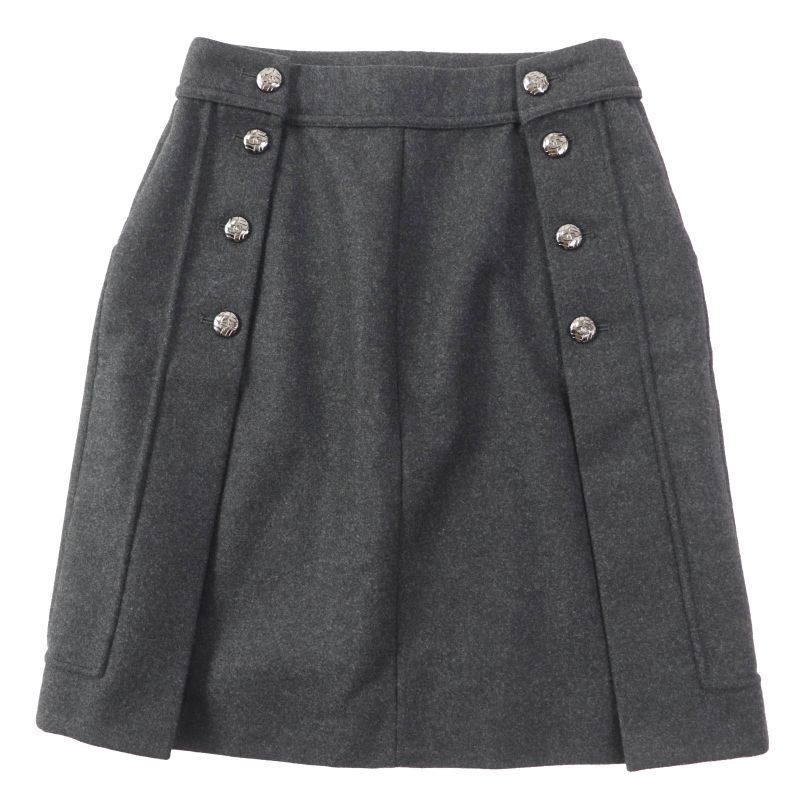 CHANEL 11A P41836 Wool Angora Mix Trapeze Skirt With Coco Mark Metal Buttons