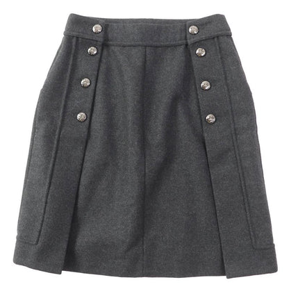 CHANEL 11A P41836 Wool Angora Mix Trapeze Skirt With Coco Mark Metal Buttons
