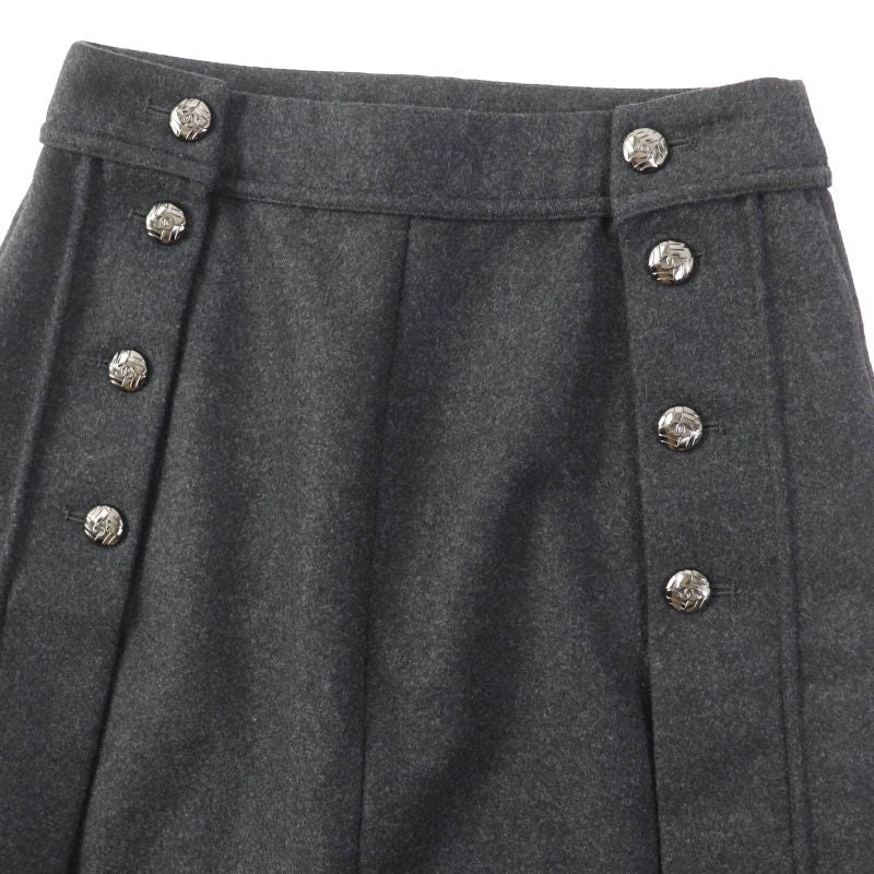 CHANEL 11A P41836 Wool Angora Mix Trapeze Skirt With Coco Mark Metal Buttons