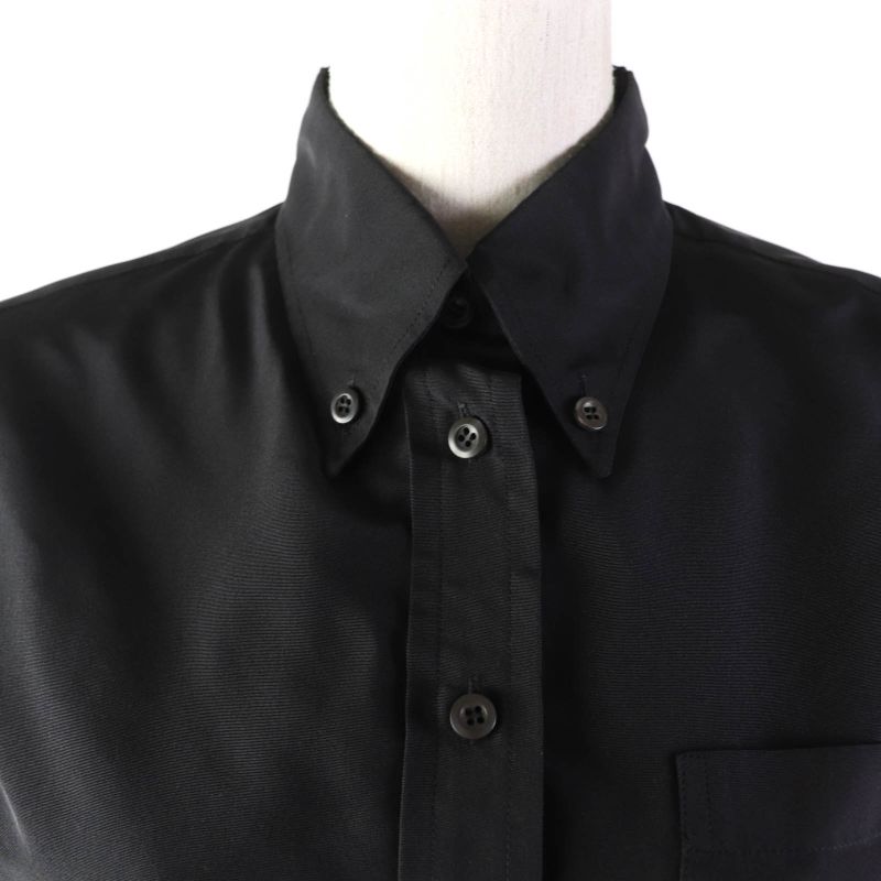 Prada 19 Years APD1 Silk Jacquard Waist Switch Long Sleeve Long Shirt Black 38S