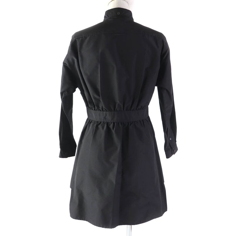 Prada 19 Years APD1 Silk Jacquard Waist Switch Long Sleeve Long Shirt Black 38S