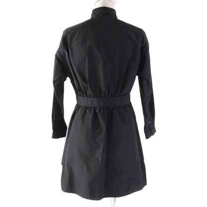 Prada 19 Years APD1 Silk Jacquard Waist Switch Long Sleeve Long Shirt Black 38S