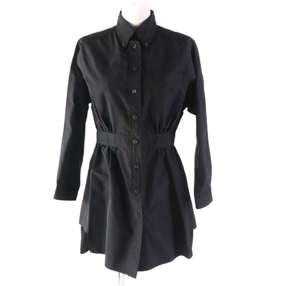 Prada 19 Years APD1 Silk Jacquard Waist Switch Long Sleeve Long Shirt Black 38S