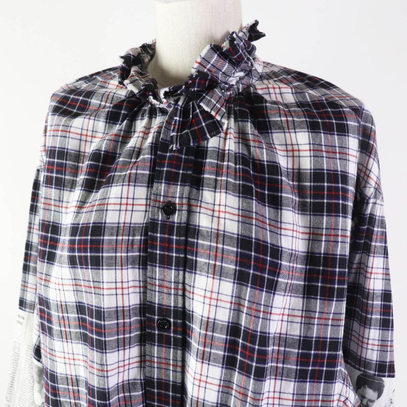 Balenciaga 18AW 528697 Cotton Newspaper Checked Long Sleeve Shirt Multi 34