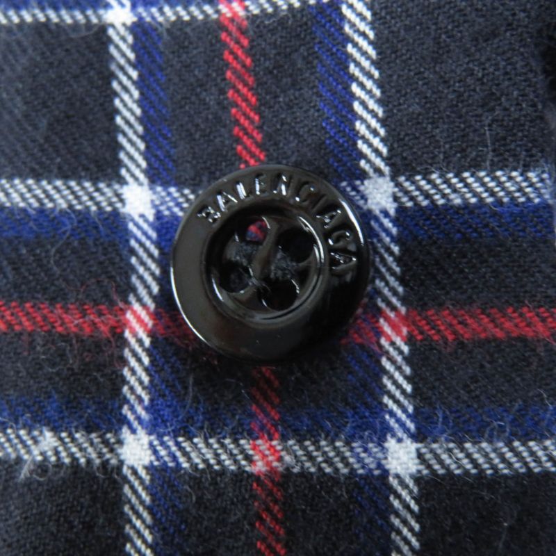 Balenciaga 18AW 528697 Cotton Newspaper Checked Long Sleeve Shirt Multi 34