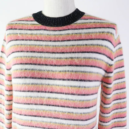 CHANEL 22A P72906 Métiers D'art Collection Alpaca Blend Striped Knit With Coco