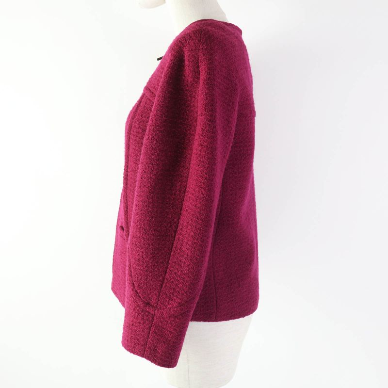 CHANEL P50305 Wool With Silk Lining Single-color Tweed Zip-up Collarless