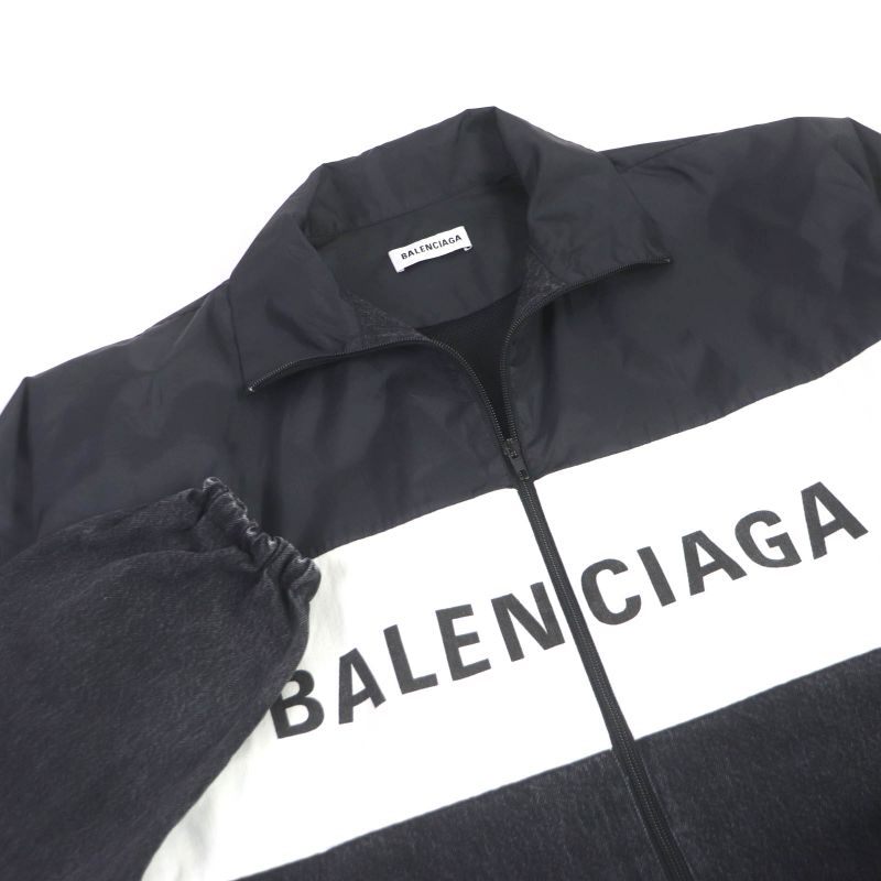 Balenciaga 19AW 529213 Logo-printed Denim Switch Oversized Poplin Shirt Blouson