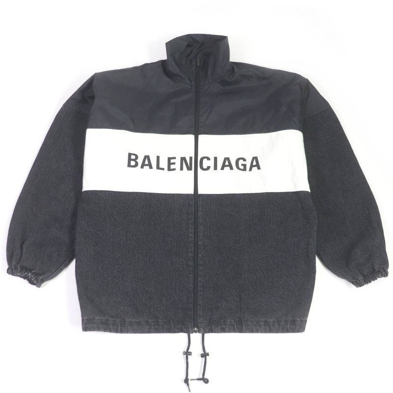 Balenciaga 19AW 529213 Logo-printed Denim Switch Oversized Poplin Shirt Blouson
