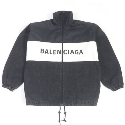 Balenciaga 19AW 529213 Logo-printed Denim Switch Oversized Poplin Shirt Blouson