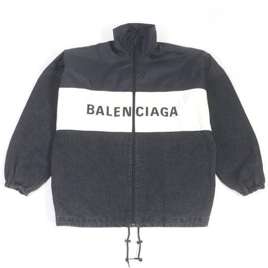 Balenciaga 19AW 529213 Logo-printed Denim Switch Oversized Poplin Shirt Blouson