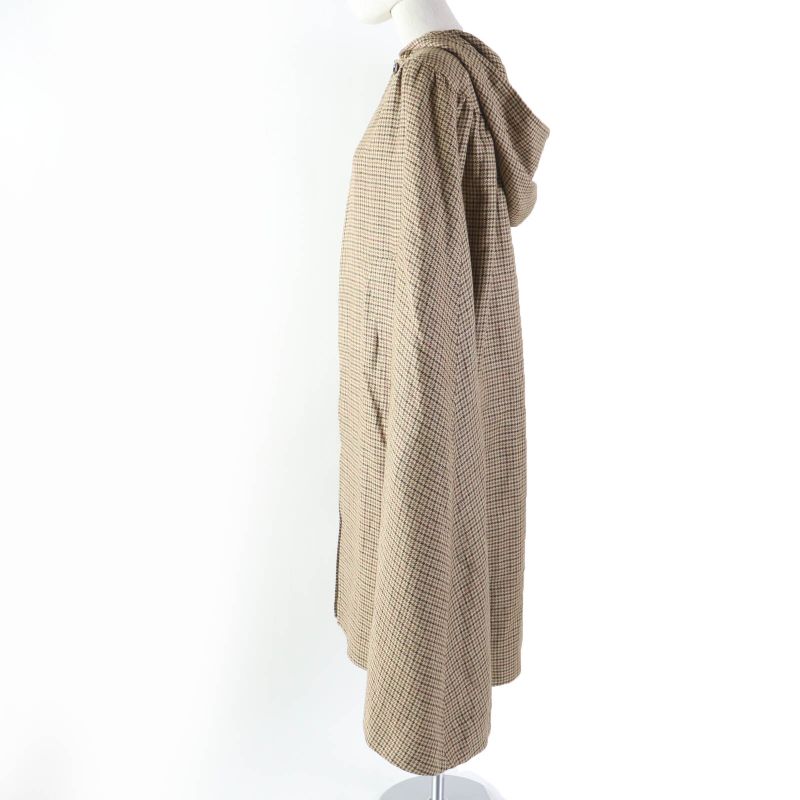 Celine 2m374408i 100% Linen Staggered Logo Buttons Hooded Cape Poncho Brownish