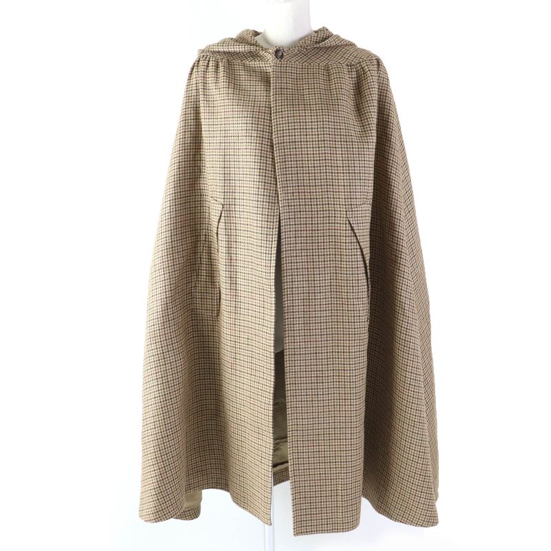 Celine 2m374408i 100% Linen Staggered Logo Buttons Hooded Cape Poncho Brownish