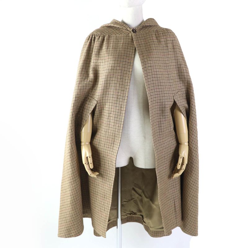 Celine 2m374408i 100% Linen Staggered Logo Buttons Hooded Cape Poncho Brownish