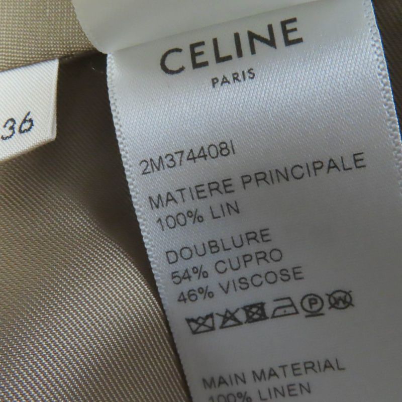 Celine 2m374408i 100% Linen Staggered Logo Buttons Hooded Cape Poncho Brownish
