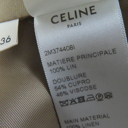 Celine 2m374408i 100% Linen Staggered Logo Buttons Hooded Cape Poncho Brownish