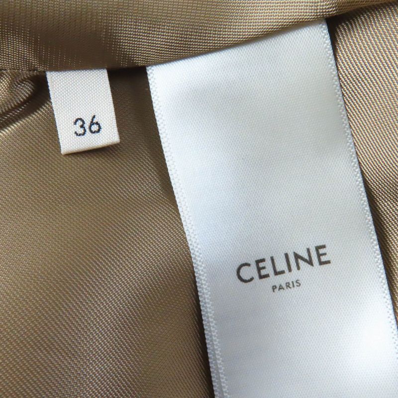 Celine 2m374408i 100% Linen Staggered Logo Buttons Hooded Cape Poncho Brownish