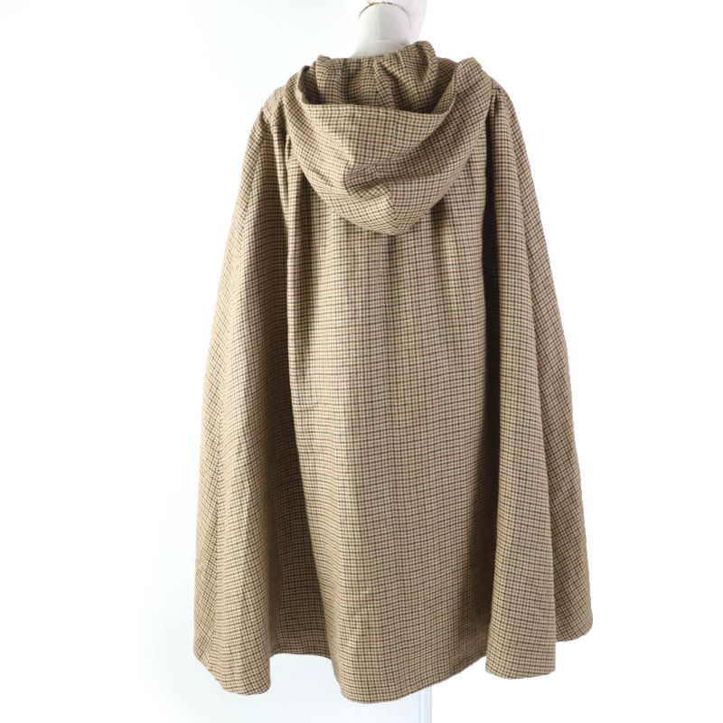 Celine 2m374408i 100% Linen Staggered Logo Buttons Hooded Cape Poncho Brownish