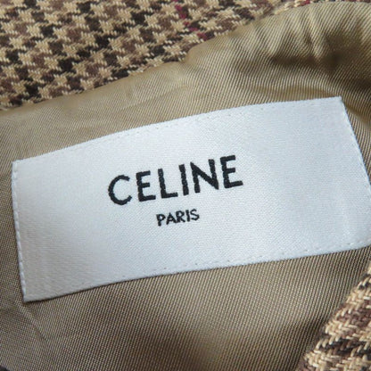 Celine 2m374408i 100% Linen Staggered Logo Buttons Hooded Cape Poncho Brownish
