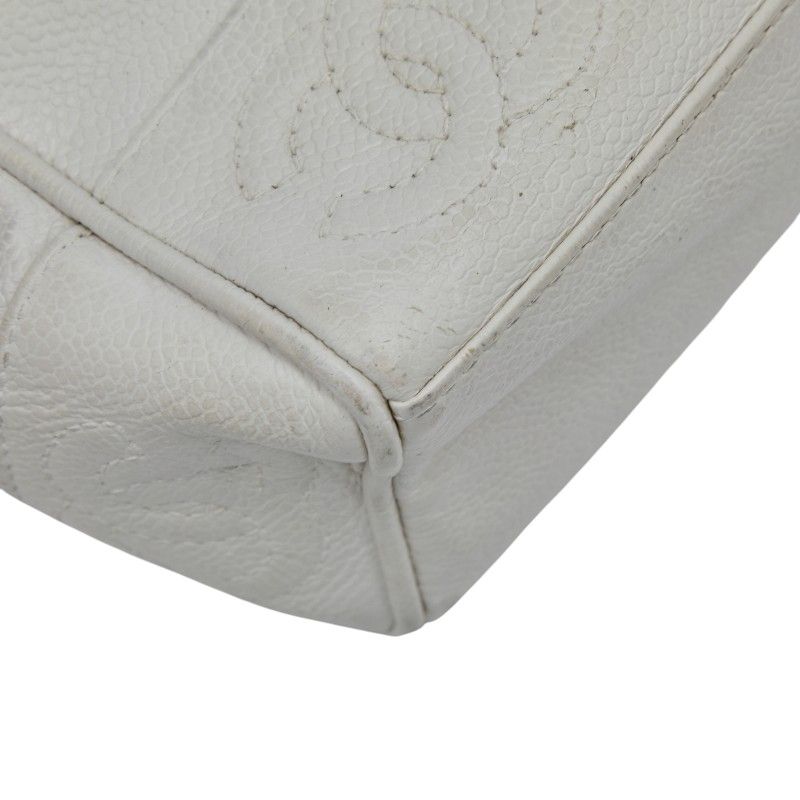 Chanel Triple Coco Mark Chain Shoulder Bag White Caviar Skin Ladies Chanel