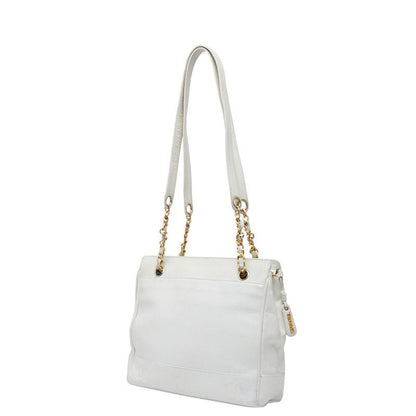 Chanel Triple Coco Mark Chain Shoulder Bag White Caviar Skin Ladies Chanel