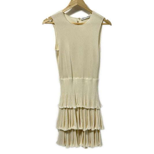 Dior/christian Dior Dress Size I42 M Women - Ivory Sleeveless/long/pleated