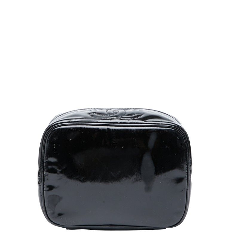 Chanel Coco Mark Vanity Bag Handbag Black Patent Leather Women Chanel