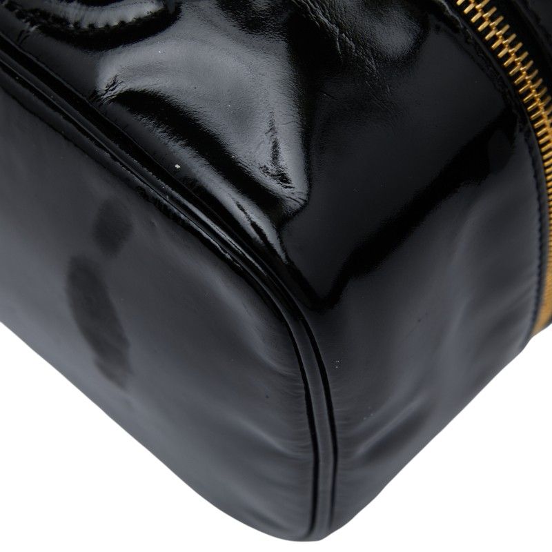 Chanel Coco Mark Vanity Bag Handbag Black Patent Leather Women Chanel