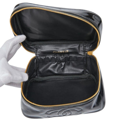 Chanel Coco Mark Vanity Bag Handbag Black Patent Leather Women Chanel
